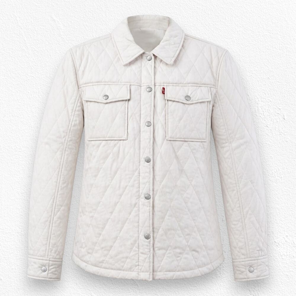 Levi's Peach Blush Pink Quilted Shirt Jacket Snap Button Shacket Size Medium NWT